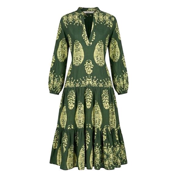 Zara Dresses & Skirts - ZARA XXL Green Paisley Cotton Tiered Maxi Dress Long Sleeve Modest Cottagecore